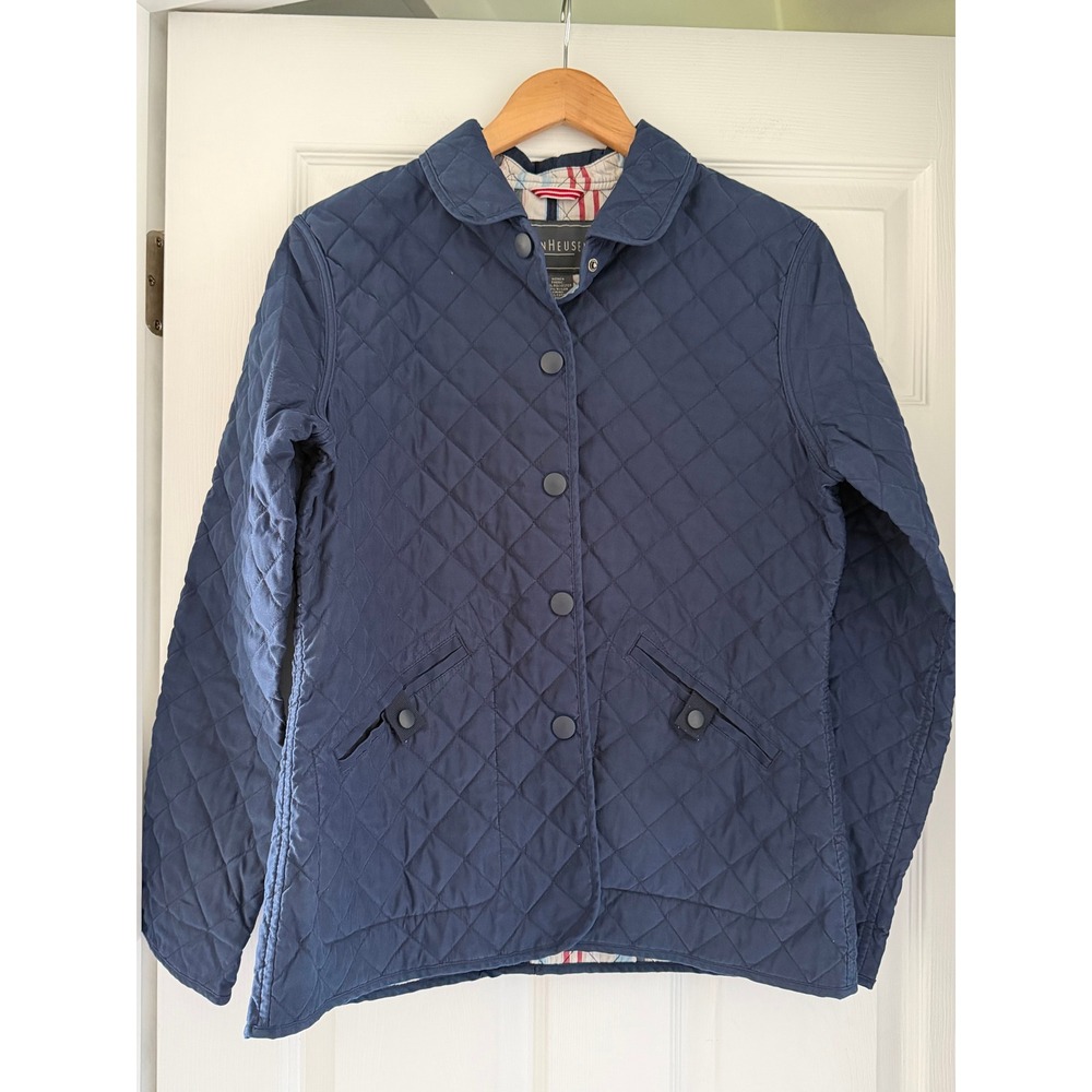 Womens Navy Quilted Button‎ Down Coastalcore Preppy